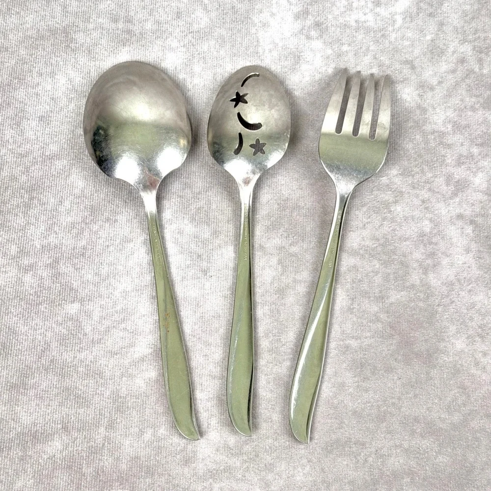 Oneida Community Stainless Twin Star Serving Slotted Spoon Ladle Fork 3 pc Set